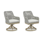 Grey Resin Wicker Outdoor Swivel Dining Chair with Cushion, Set of 2