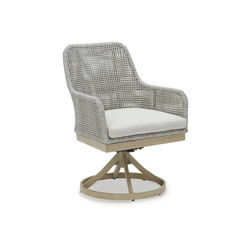 Grey Resin Wicker Outdoor Swivel Dining Chair with Cushion, Set of 2