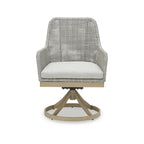 Grey Resin Wicker Outdoor Swivel Dining Chair with Cushion, Set of 2