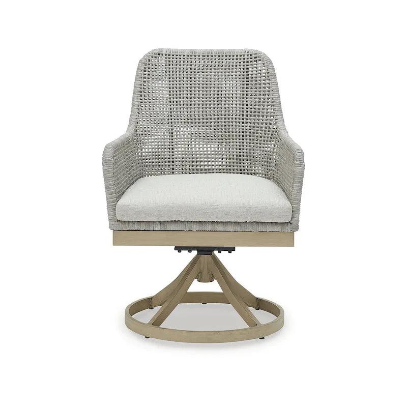 Grey Resin Wicker Outdoor Swivel Dining Chair with Cushion, Set of 2
