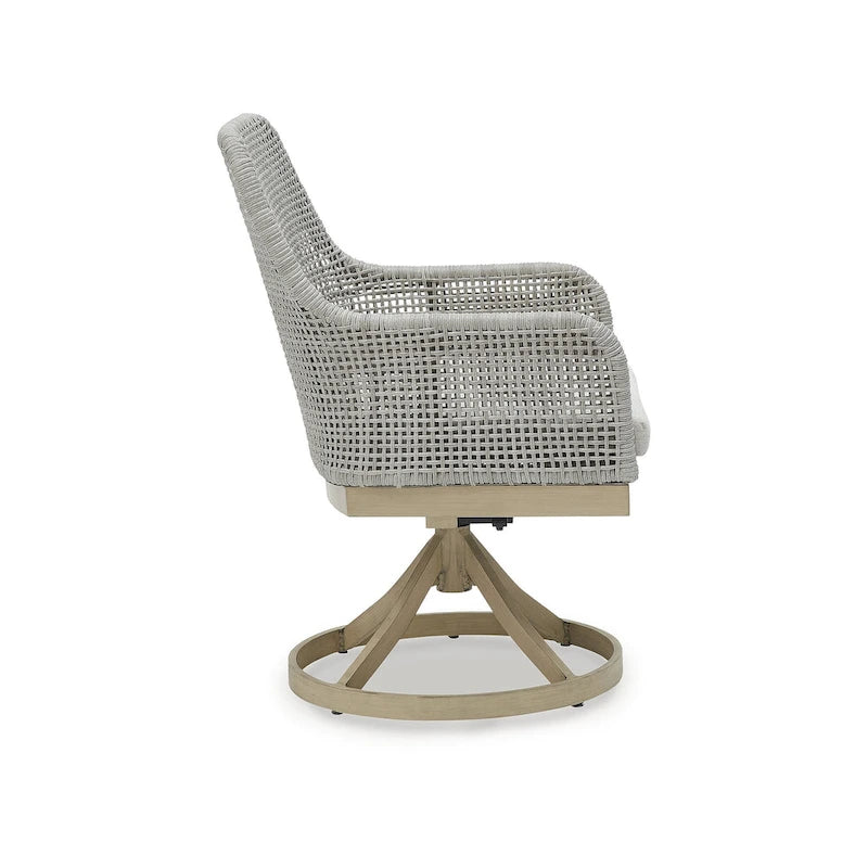Grey Resin Wicker Outdoor Swivel Dining Chair with Cushion, Set of 2