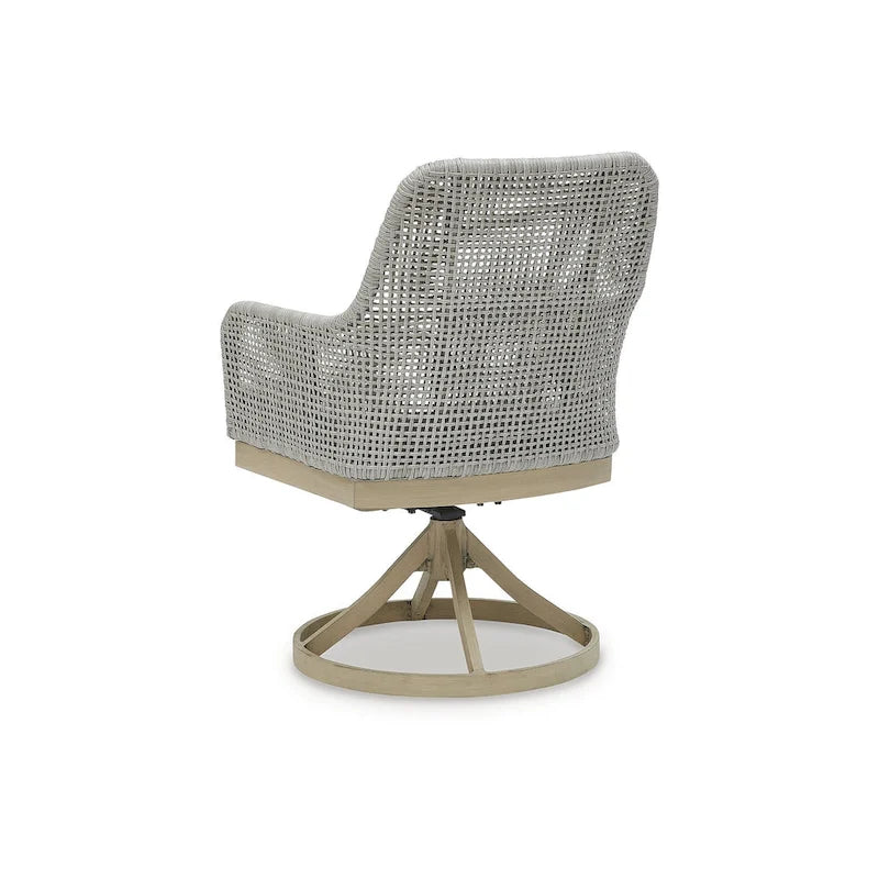 Grey Resin Wicker Outdoor Swivel Dining Chair with Cushion, Set of 2