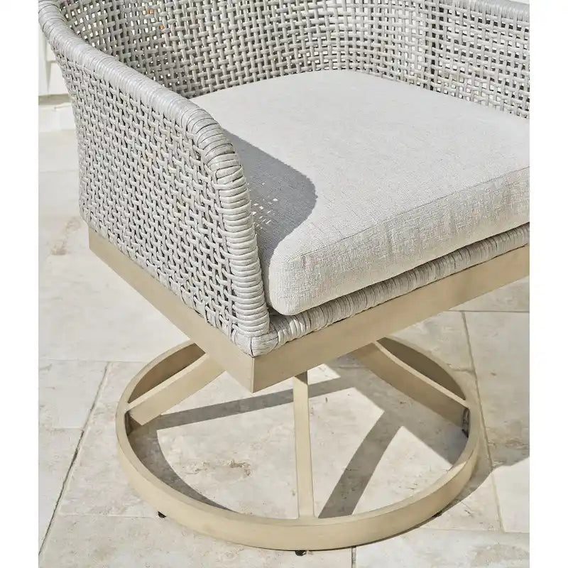 Grey Resin Wicker Outdoor Swivel Dining Chair with Cushion, Set of 2