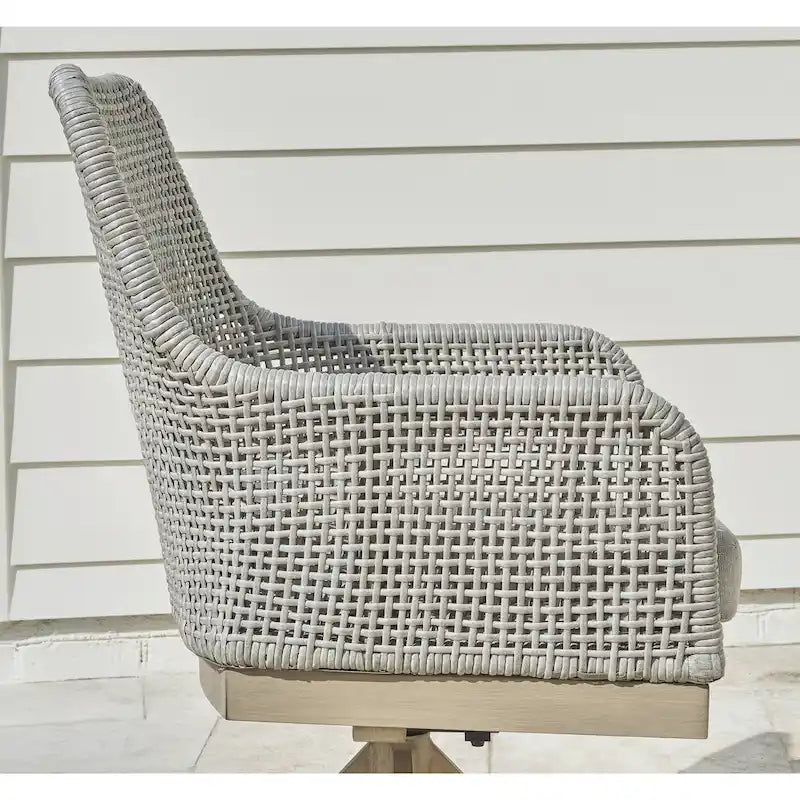 Grey Resin Wicker Outdoor Swivel Dining Chair with Cushion, Set of 2