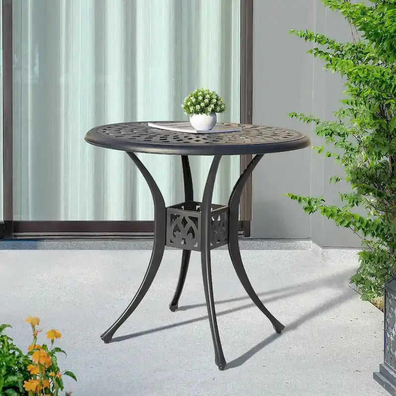 Outdoor 31 Round Cast Aluminum Bistro Table with 1.97 Umbrella Hole