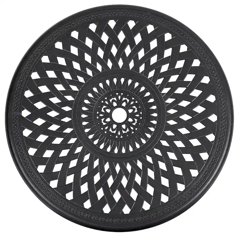 Black Round Cast Aluminum Bistro Table for 2, Lattice Pattern