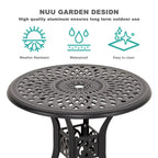 Black Round Cast Aluminum Bistro Table for 2, Lattice Pattern