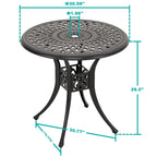 Black Round Cast Aluminum Bistro Table for 2, Lattice Pattern
