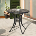Black Round Cast Aluminum Bistro Table for 2, Lattice Pattern
