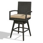 Brown Outdoor Swivel Bar Stool with Cushion, 360° Swivel, Single Seat