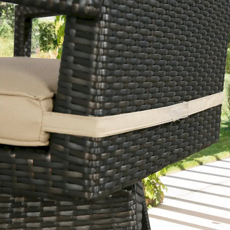 Brown Outdoor Swivel Bar Stool with Cushion, 360° Swivel, Single Seat
