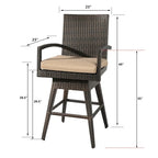 Brown Outdoor Swivel Bar Stool with Cushion, 360° Swivel, Single Seat