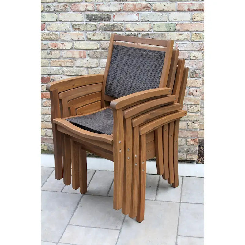 Dark Brown Sling Stacking Armchair, Eucalyptus Frame, Single