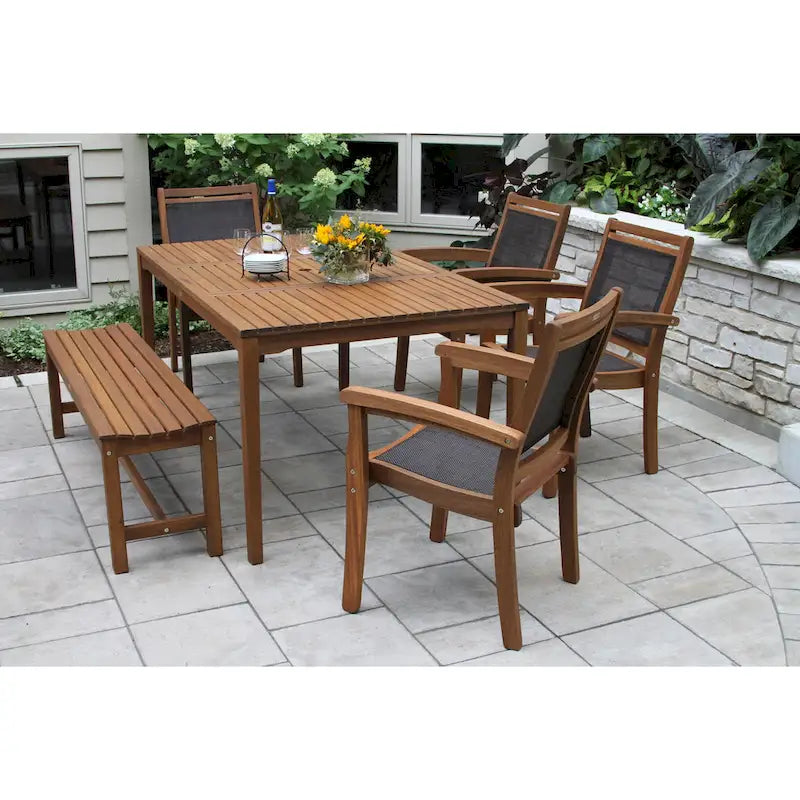 Dark Brown Sling Stacking Armchair, Eucalyptus Frame, Single