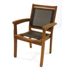 Dark Brown Sling Stacking Armchair, Eucalyptus Frame, Single