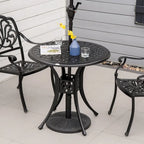 Black Round Cast Aluminum Outdoor Bistro Table with Umbrella Hole, 2-Person
