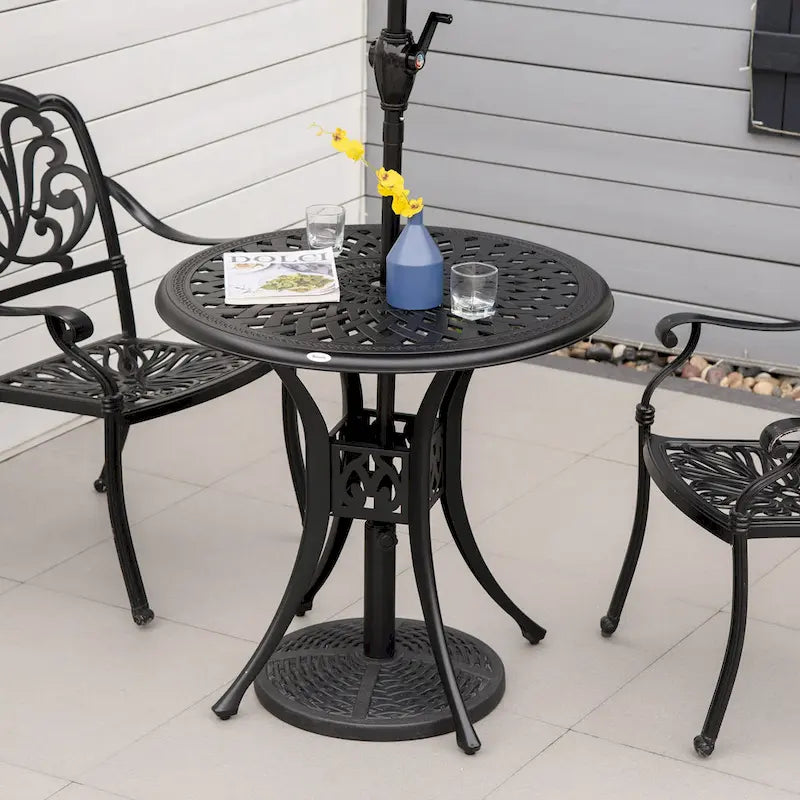 Outsunny 30 Round Patio Dining Table with Umbrella Hole, Antique Cast Aluminum Outdoor Bistro Table