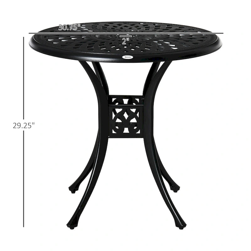 Black Round Cast Aluminum Outdoor Bistro Table with Umbrella Hole, 2-Person