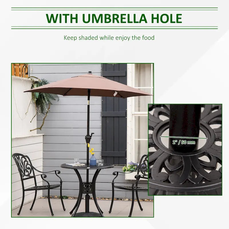 Black Round Cast Aluminum Outdoor Bistro Table with Umbrella Hole, 2-Person