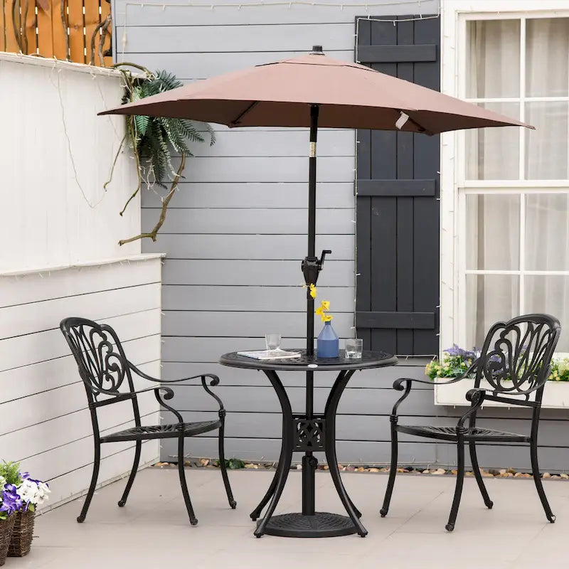 Black Round Cast Aluminum Outdoor Bistro Table with Umbrella Hole, 2-Person