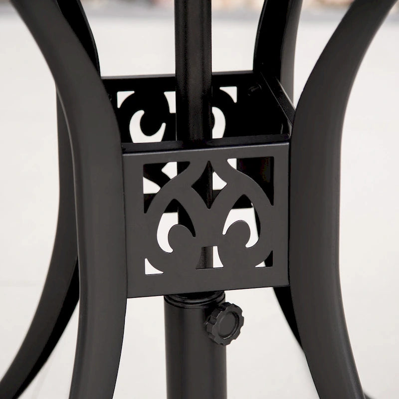 Black Round Cast Aluminum Outdoor Bistro Table with Umbrella Hole, 2-Person