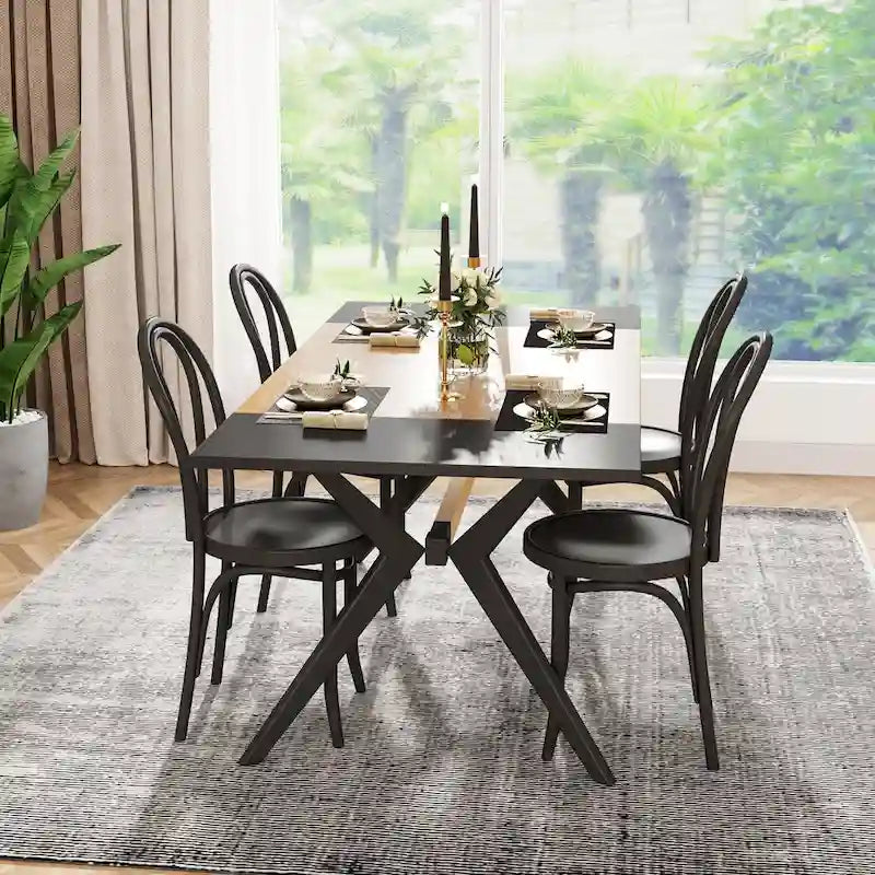 63" Dining Table, Brown Wood Top & Black Metal X-Frame, Seats 4-6