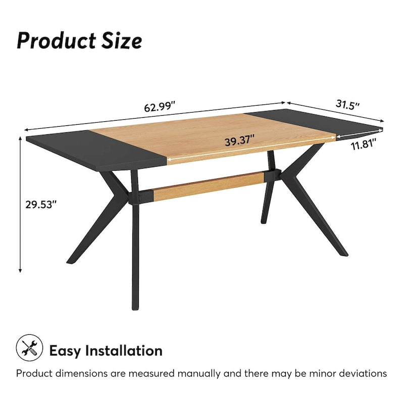 63" Dining Table, Brown Wood Top & Black Metal X-Frame, Seats 4-6