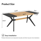 63" Dining Table, Brown Wood Top & Black Metal X-Frame, Seats 4-6