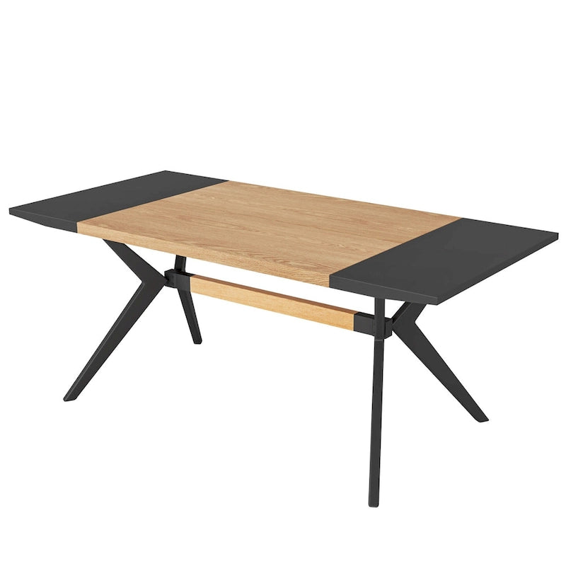 63" Dining Table, Brown Wood Top & Black Metal X-Frame, Seats 4-6