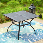 Black Square Outdoor Dining Table for 4, Steel Frame with Umbrella Hole