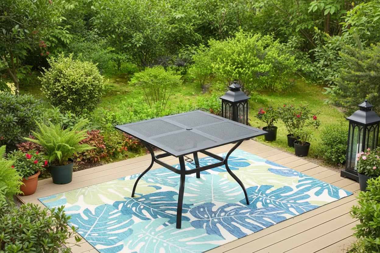 Outdoor E-coating Metal Steel Square Dining Table with 1.57 Umbrella Hole - 37X37