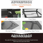 Black Square Outdoor Dining Table for 4, Steel Frame with Umbrella Hole