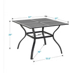 Black Square Outdoor Dining Table for 4, Steel Frame with Umbrella Hole