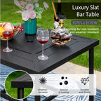 Black Square Metal Outdoor Bar Table with Umbrella Hole, 2-Person