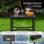 Black Square Metal Outdoor Bar Table with Umbrella Hole, 2-Person