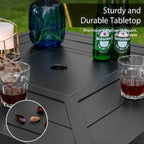 Black Square Metal Outdoor Bar Table with Umbrella Hole, 2-Person
