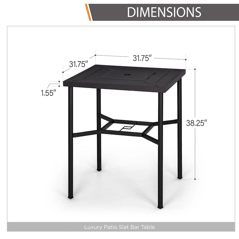 Black Square Metal Outdoor Bar Table with Umbrella Hole, 2-Person