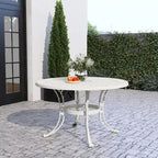 White Powder-Coated Aluminum Round Outdoor Dining Table, Seats 6