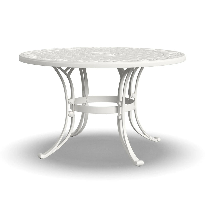 White Powder-Coated Aluminum Round Outdoor Dining Table, Seats 6