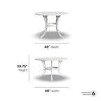 White Powder-Coated Aluminum Round Outdoor Dining Table, Seats 6