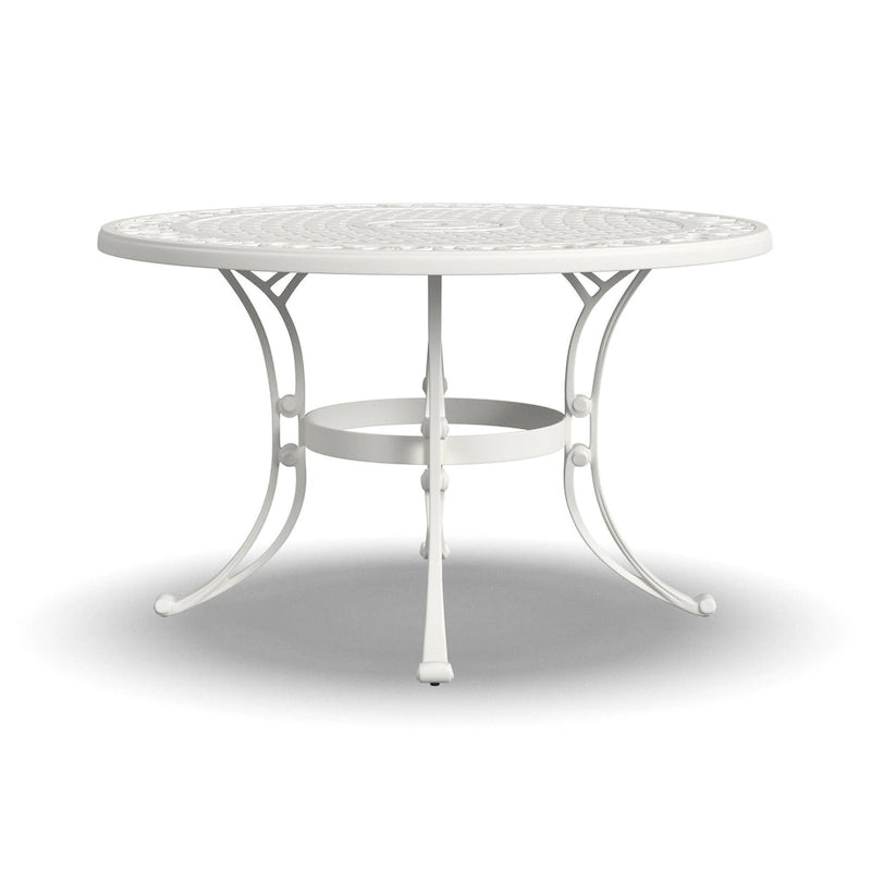 White Powder-Coated Aluminum Round Outdoor Dining Table, Seats 6
