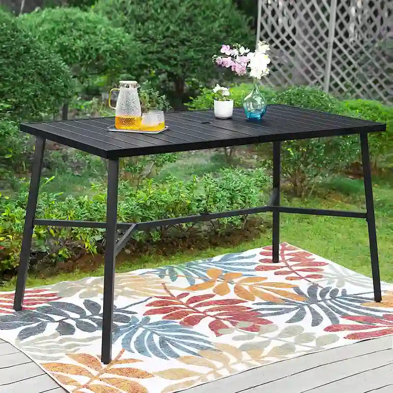 Black Rectangular Outdoor Bar Table, Metal Frame, Seats 2–4