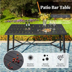 Black Rectangular Outdoor Bar Table, Metal Frame, Seats 2–4