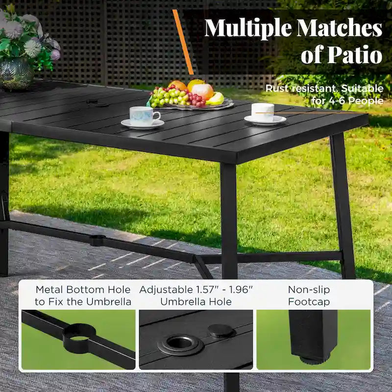 Black Rectangular Outdoor Bar Table, Metal Frame, Seats 2–4