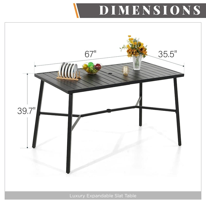 Black Rectangular Outdoor Bar Table, Metal Frame, Seats 2–4