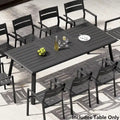 Matte Black Rectangular Aluminum Outdoor Dining Table with Umbrella Hole, Seats 6–8