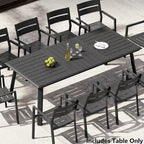 Matte Black Rectangular Aluminum Outdoor Dining Table with Umbrella Hole, Seats 6–8