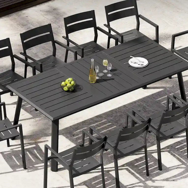 Pellebant Outdoor Aluminum Dining Table with Umbrella Hole for 6-8 Person