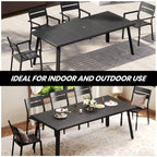 Matte Black Rectangular Aluminum Outdoor Dining Table with Umbrella Hole, Seats 6–8