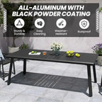 Matte Black Rectangular Aluminum Outdoor Dining Table with Umbrella Hole, Seats 6–8